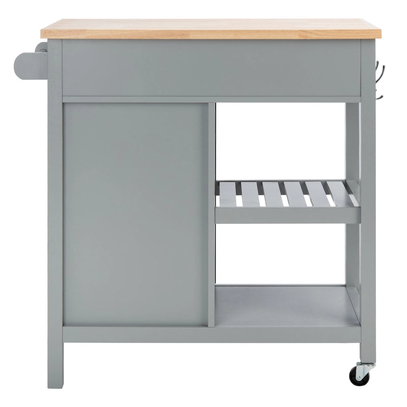 Country-Style Kitchen Cart with 2 Drawers, 2 Shelves & Door, Grey/Natural