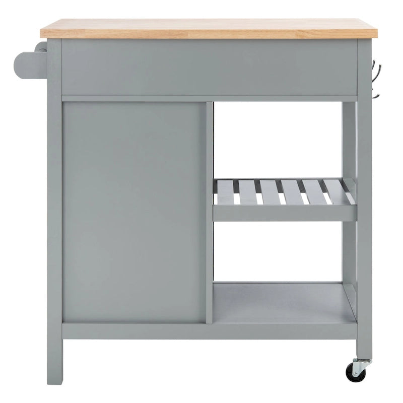 Country-Style Kitchen Cart with 2 Drawers, 2 Shelves & Door, Grey/Natural