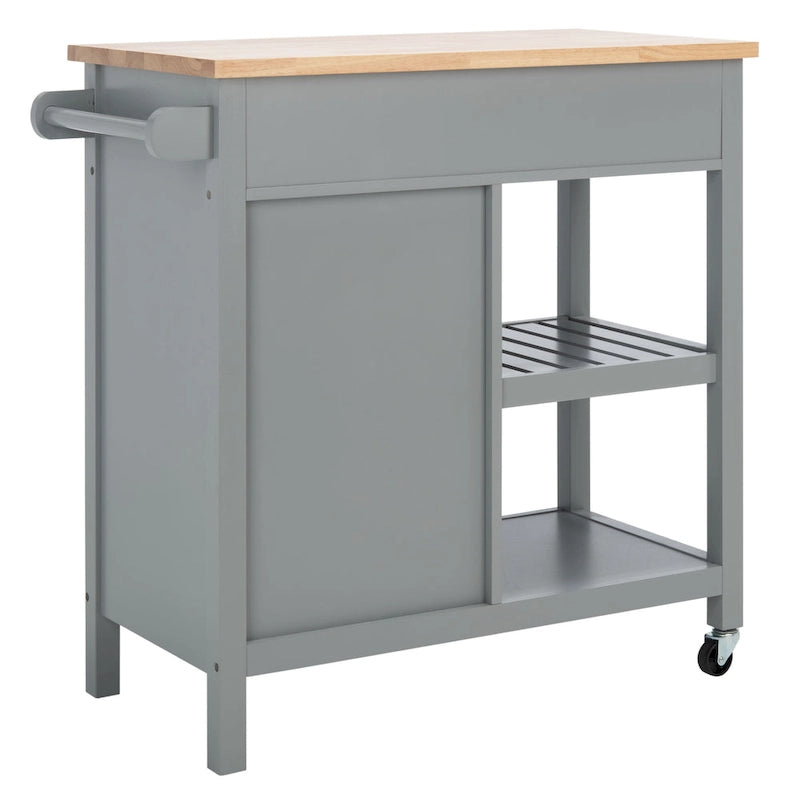 Country-Style Kitchen Cart with 2 Drawers, 2 Shelves & Door, Grey/Natural