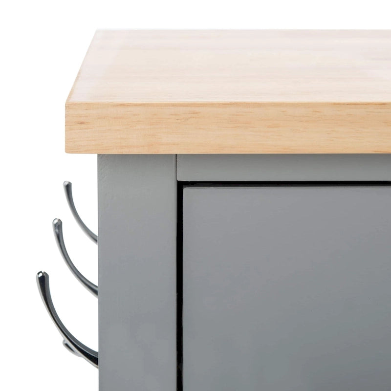 Country-Style Kitchen Cart with 2 Drawers, 2 Shelves & Door, Grey/Natural