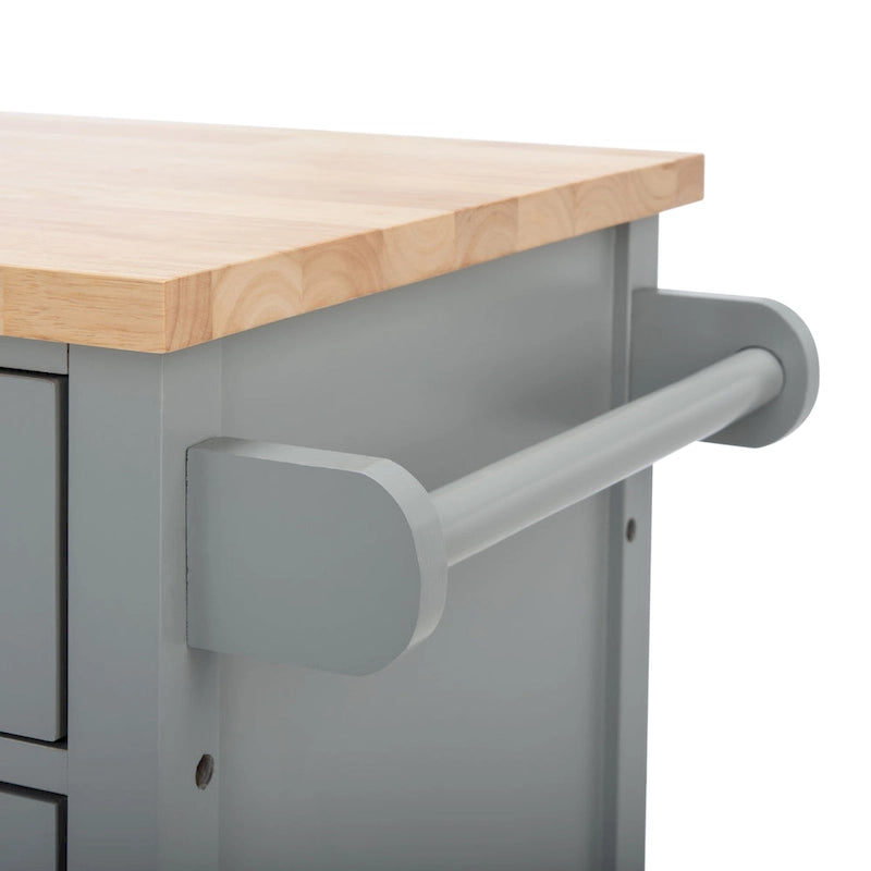 Country-Style Kitchen Cart with 2 Drawers, 2 Shelves & Door, Grey/Natural