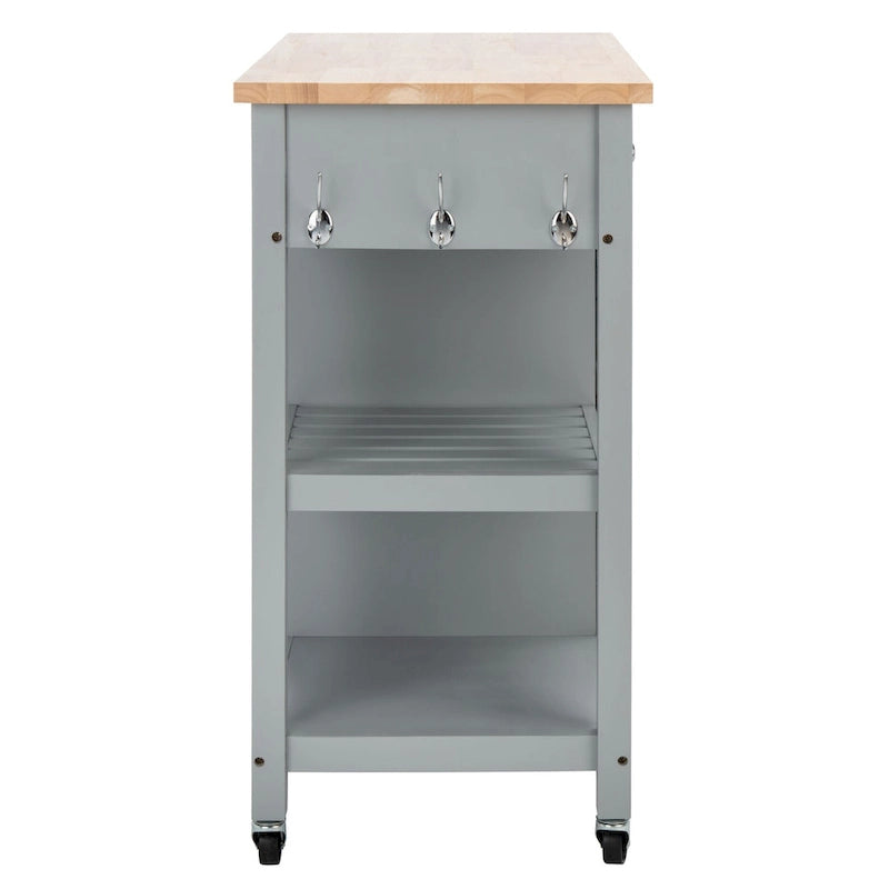 Country-Style Kitchen Cart with 2 Drawers, 2 Shelves & Door, Grey/Natural