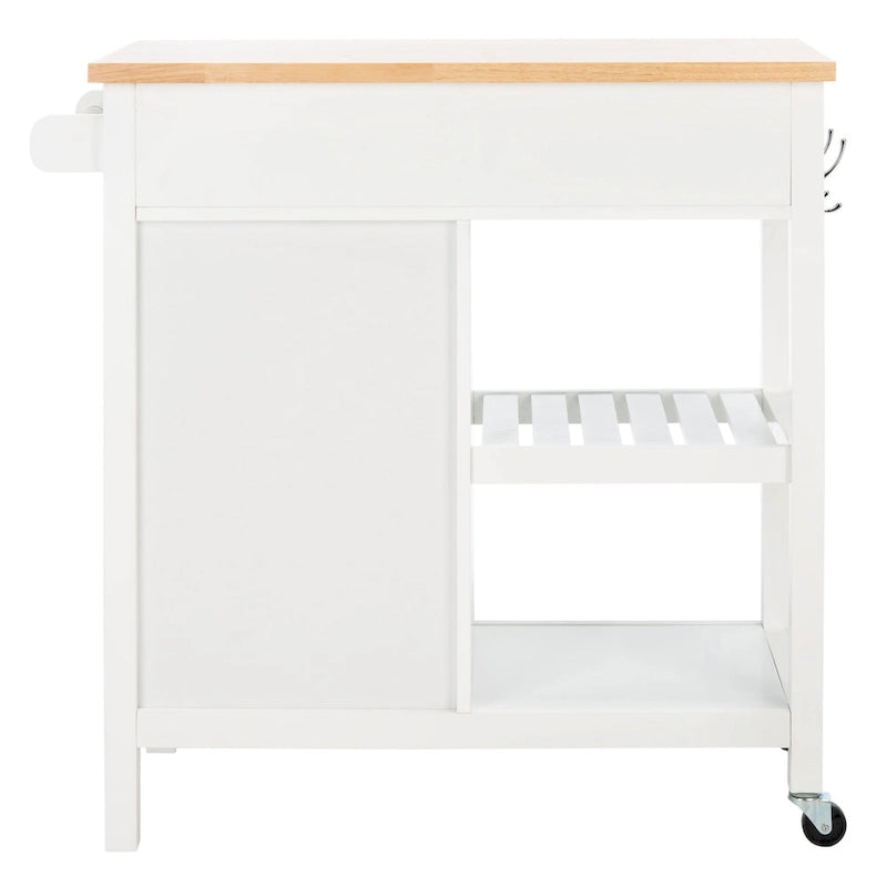 Country-Style Kitchen Cart with 2 Drawers, 2 Shelves & Door, Grey/Natural