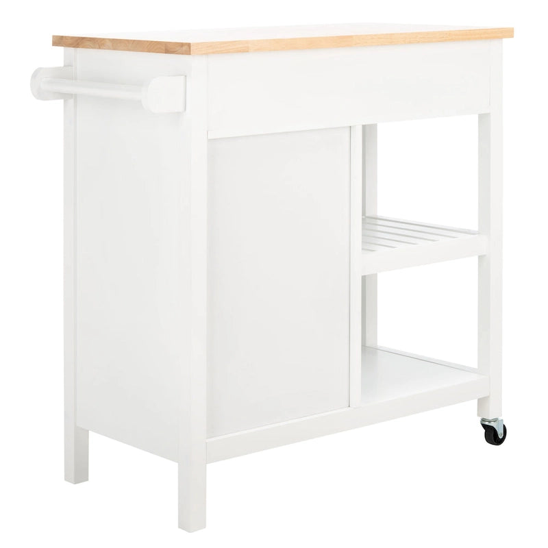 Country-Style Kitchen Cart with 2 Drawers, 2 Shelves & Door, Grey/Natural