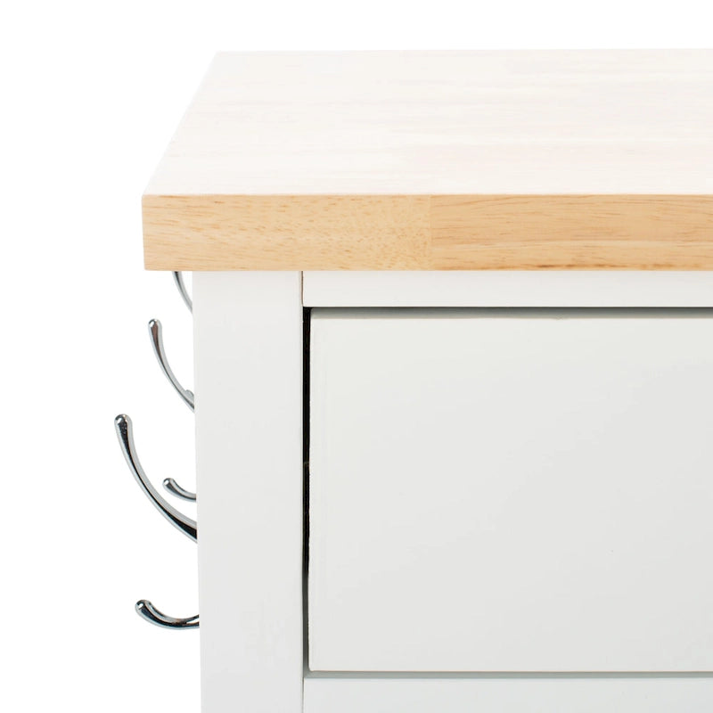 Country-Style Kitchen Cart with 2 Drawers, 2 Shelves & Door, Grey/Natural