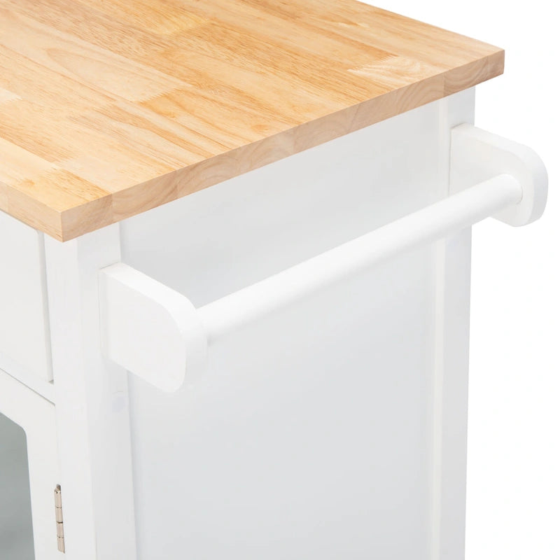 Country-Style Kitchen Cart with 2 Drawers, 2 Shelves & Door, Grey/Natural