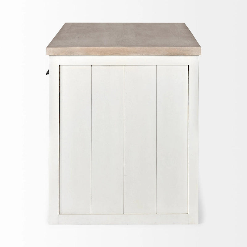 White and Brown Two-Tone Solid Wood Kitchen Island with 3 Drawers and Open Shelf
