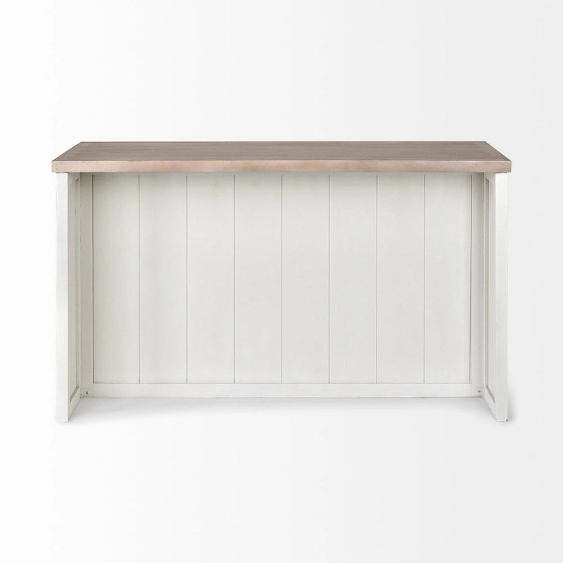 White and Brown Two-Tone Solid Wood Kitchen Island with 3 Drawers and Open Shelf