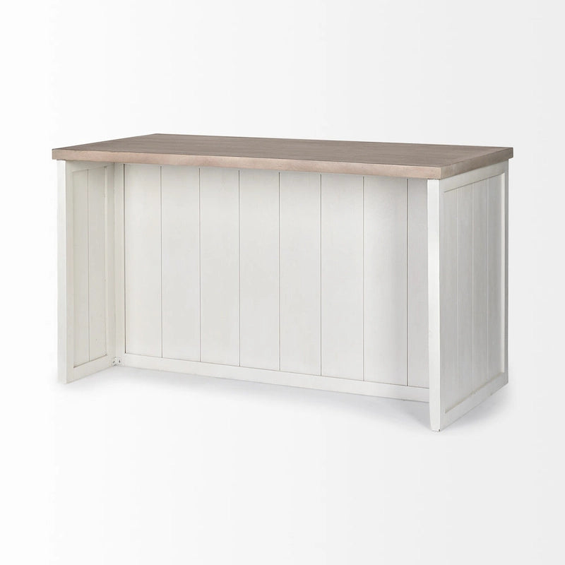 White and Brown Two-Tone Solid Wood Kitchen Island with 3 Drawers and Open Shelf