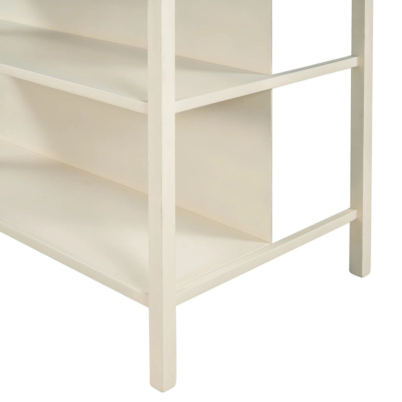 Solid Wood Rustic Kitchen Island with Open Shelves in Tan