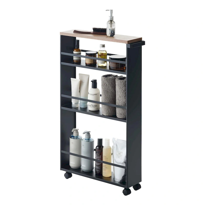 Slim Rolling Storage Cart with Multi-Tier Shelves, White & Black