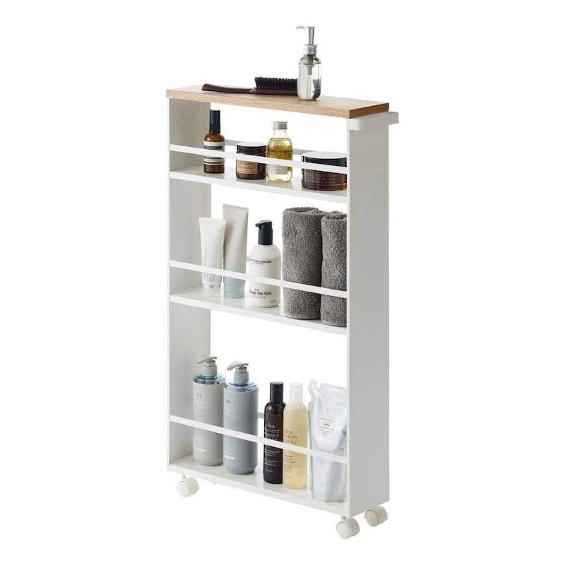 Slim Rolling Storage Cart with Multi-Tier Shelves, White & Black