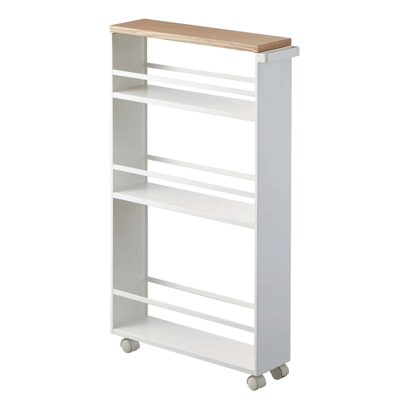 Slim Rolling Storage Cart with Multi-Tier Shelves, White & Black