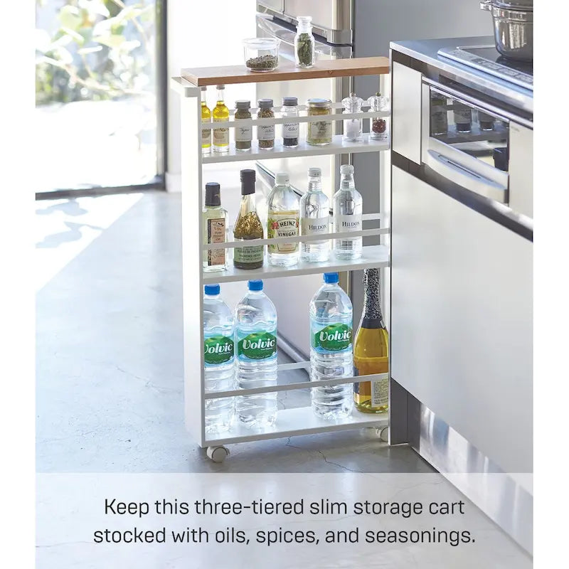 Slim Rolling Storage Cart with Multi-Tier Shelves, White & Black