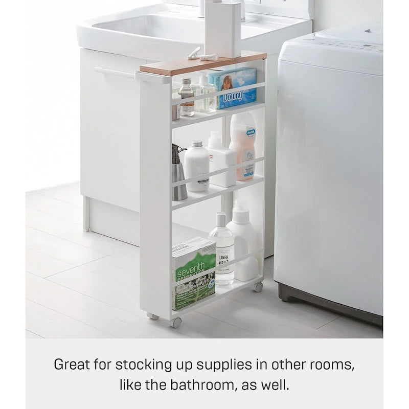 Slim Rolling Storage Cart with Multi-Tier Shelves, White & Black