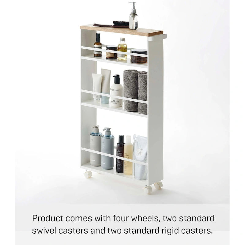 Slim Rolling Storage Cart with Multi-Tier Shelves, White & Black