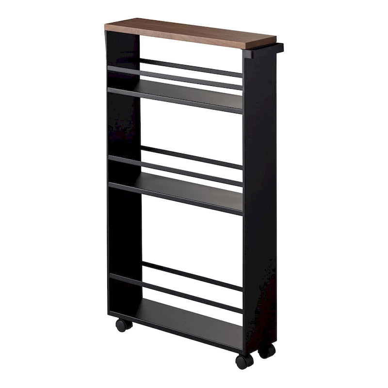Slim Rolling Storage Cart with Multi-Tier Shelves, White & Black
