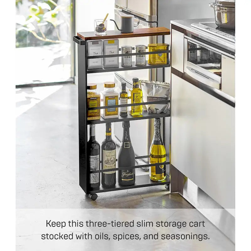 Slim Rolling Storage Cart with Multi-Tier Shelves, White & Black