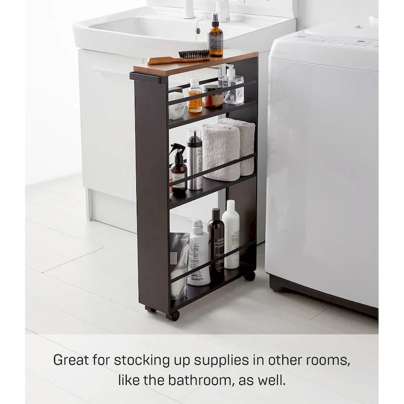 Slim Rolling Storage Cart with Multi-Tier Shelves, White & Black