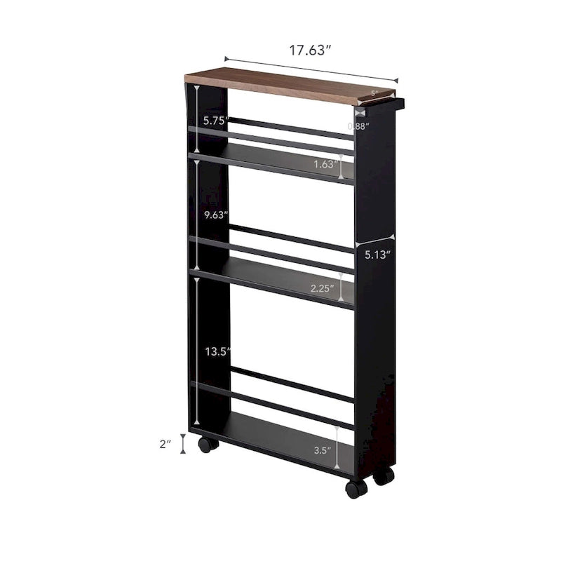 Slim Rolling Storage Cart with Multi-Tier Shelves, White & Black