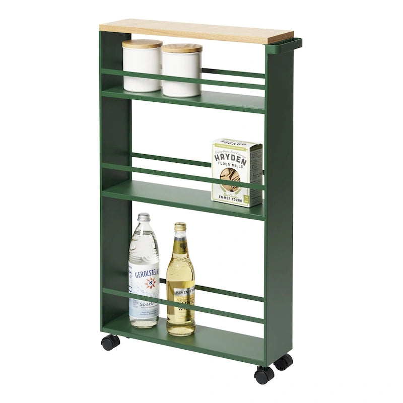 Slim Rolling Storage Cart with Multi-Tier Shelves, White & Black