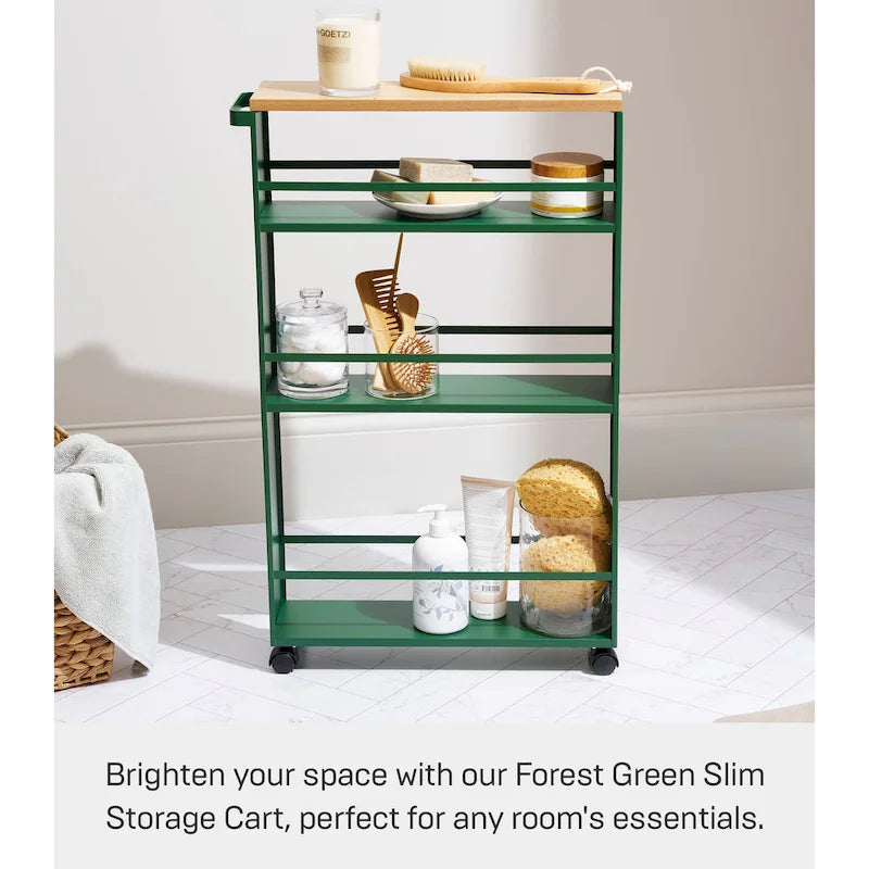 Slim Rolling Storage Cart with Multi-Tier Shelves, White & Black