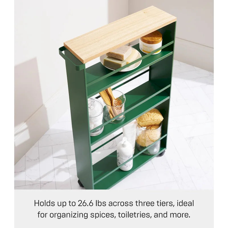 Slim Rolling Storage Cart with Multi-Tier Shelves, White & Black