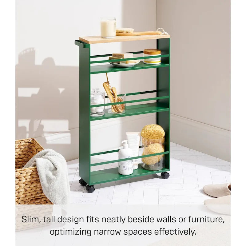 Slim Rolling Storage Cart with Multi-Tier Shelves, White & Black