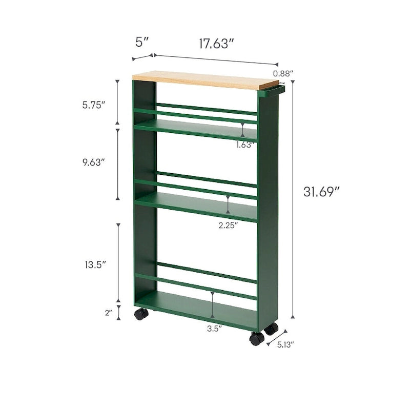 Slim Rolling Storage Cart with Multi-Tier Shelves, White & Black