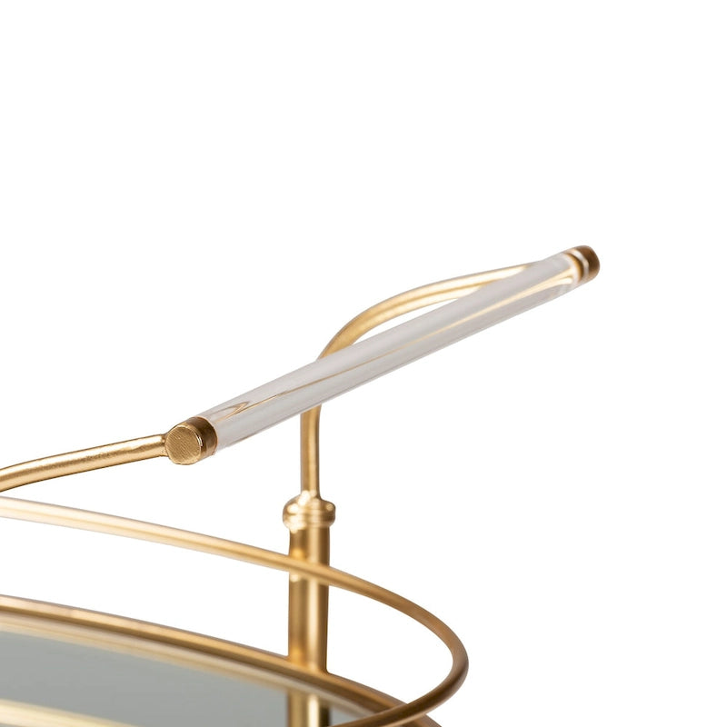Gold Metal Mirrored Glass 2-Tier Wine Bar Cart with Casters