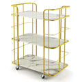 3-Tier Rolling Serving Cart with Marble Gold Steel Frame and Wheels