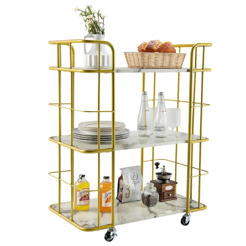 Home Island Service Cart 3 Tier Gold Bar Cart Home Island on Wheels
