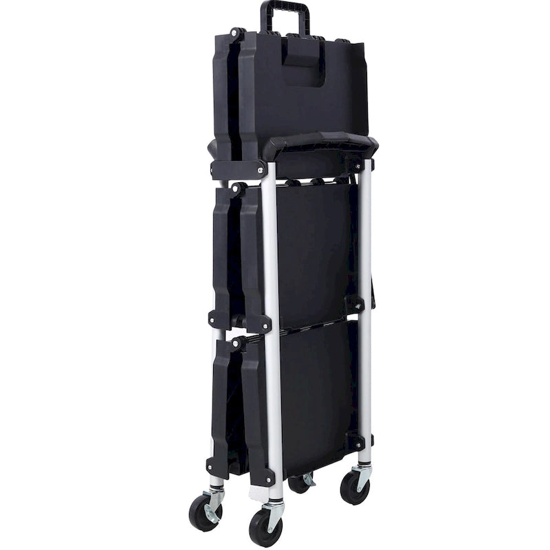 Black Three-Tier Folding Service Cart with Collapsible Shelves