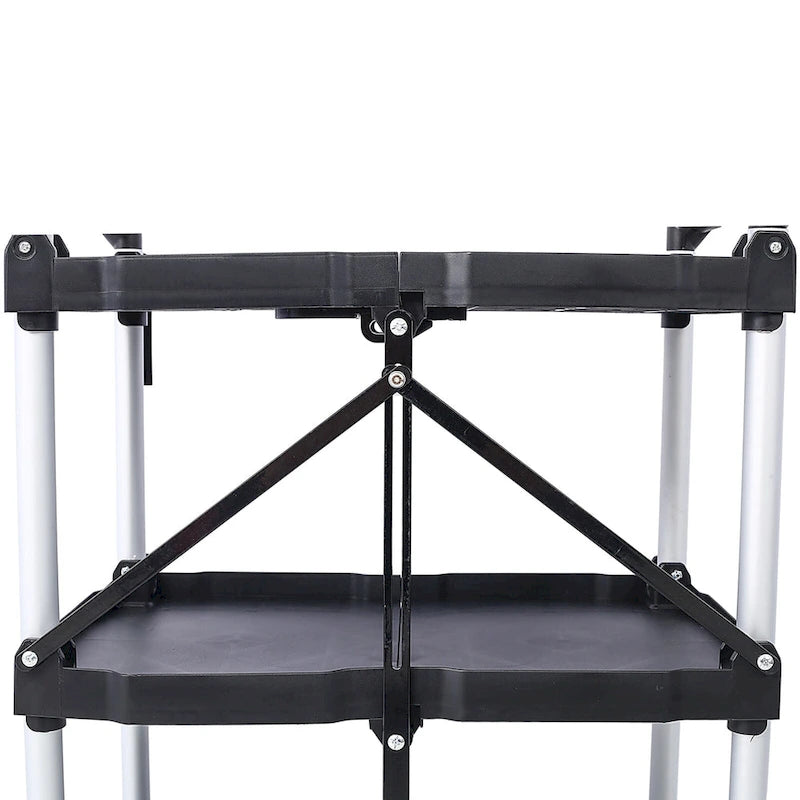 Black Three-Tier Folding Service Cart with Collapsible Shelves