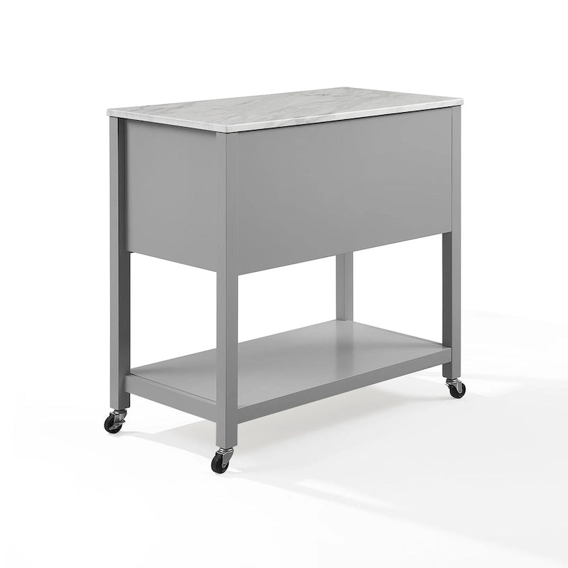 Portable Kitchen Island Cart with Faux Marble Top and Four Drawers Gray White
