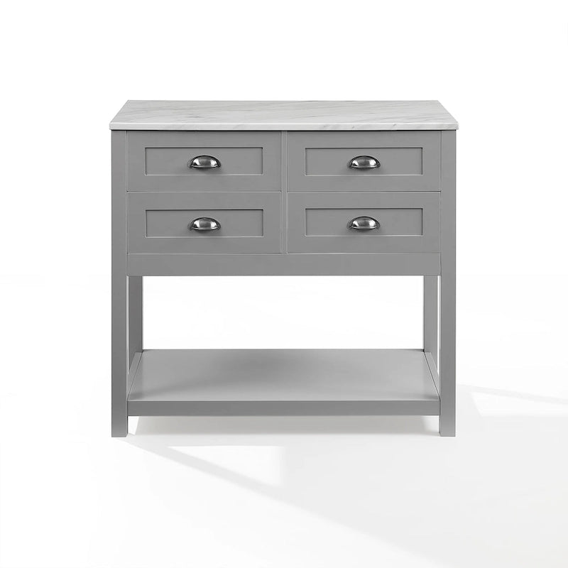 Portable Kitchen Island Cart with Faux Marble Top and Four Drawers Gray White