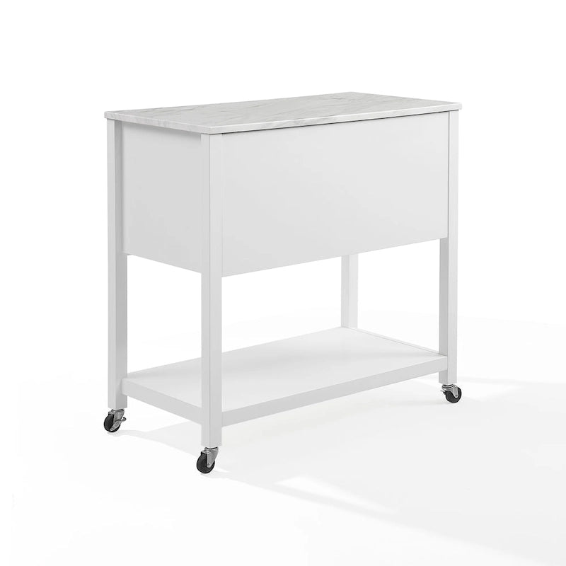Portable Kitchen Island Cart with Faux Marble Top and Four Drawers Gray White