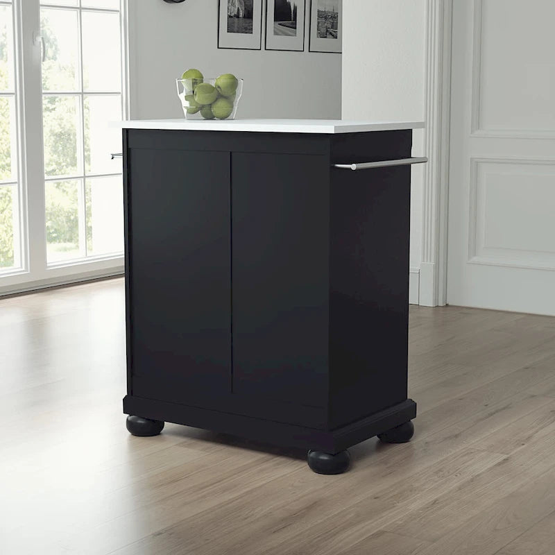 Black Granite Top Portable Kitchen Island Cart with Cabinet Storage