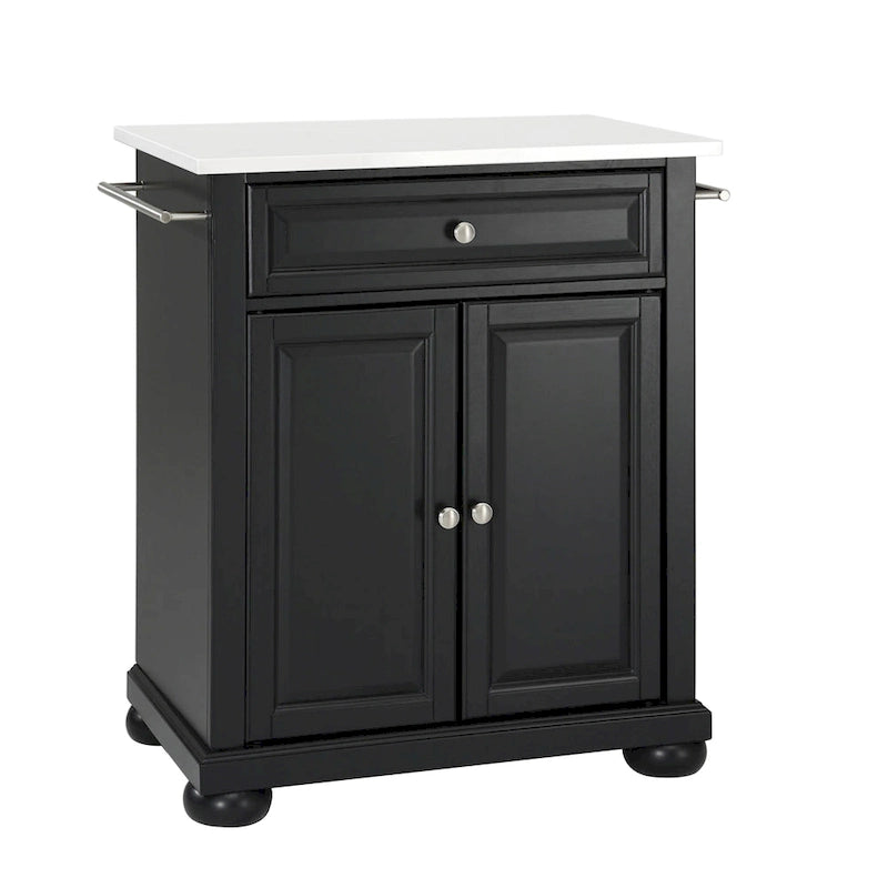 Black Granite Top Portable Kitchen Island Cart with Cabinet Storage