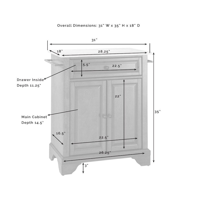 Compact White Kitchen Island with Stainless Steel Top and Storage Cabinet