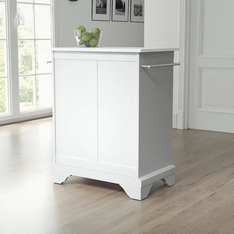 White Granite Top Portable Kitchen Island Cart with Storage Cabinet
