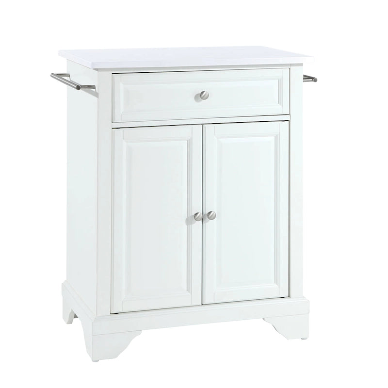 White Granite Top Portable Kitchen Island Cart with Storage Cabinet
