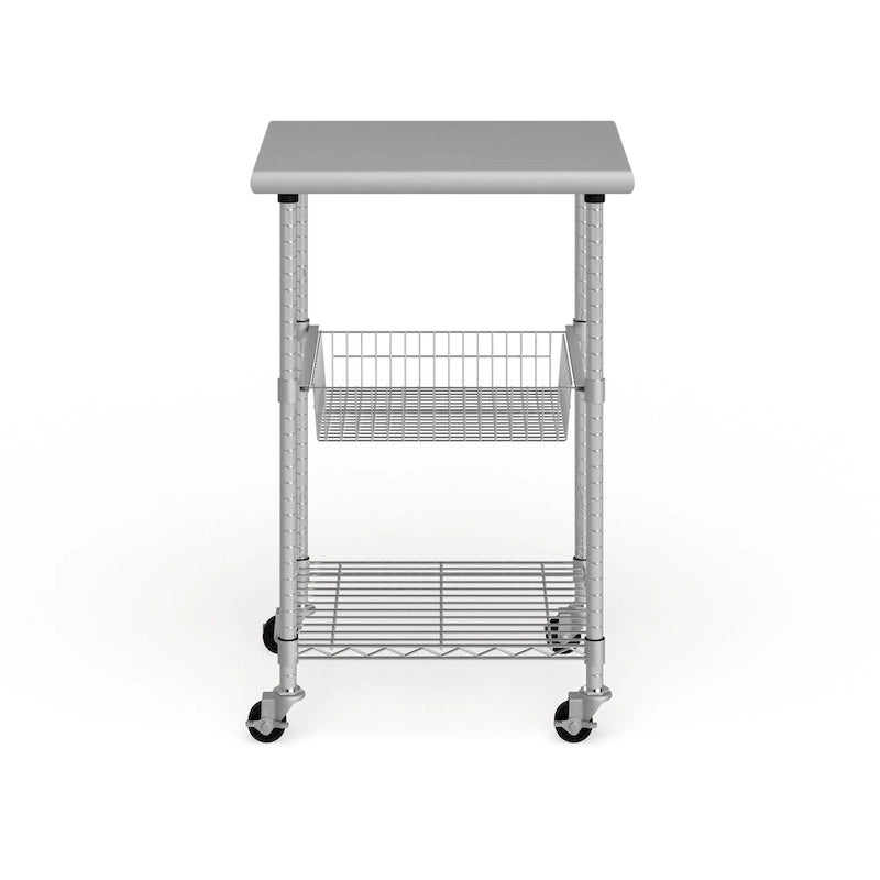 Silver Stainless Steel Rolling Kitchen Cart with Wire Shelves