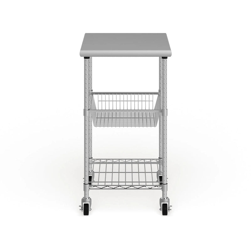 Silver Stainless Steel Rolling Kitchen Cart with Wire Shelves