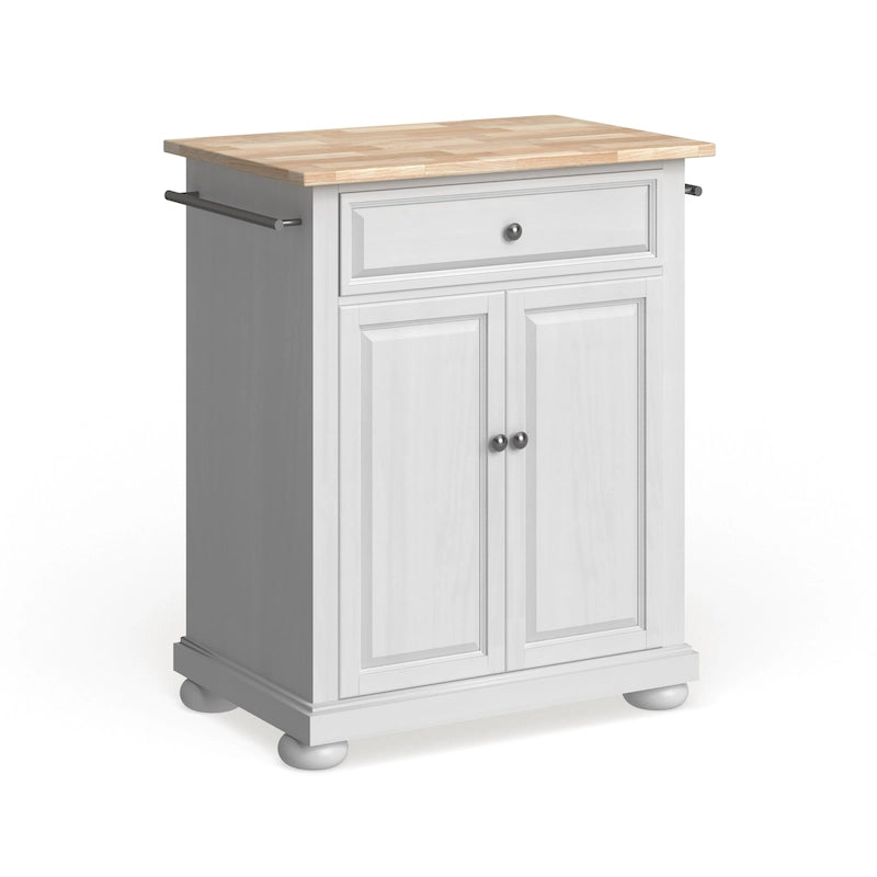 White Wood Top Kitchen Island Cart with Storage Drawer and Cabinet