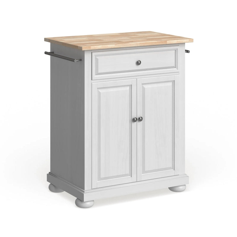 White Wood Top Kitchen Island Cart with Storage Drawer and Cabinet