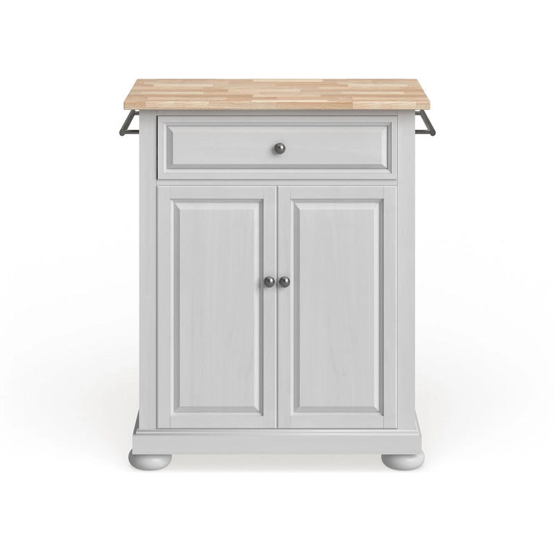 White Wood Top Kitchen Island Cart with Storage Drawer and Cabinet