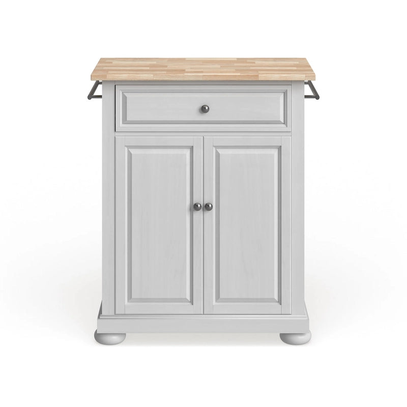 White Wood Top Kitchen Island Cart with Storage Drawer and Cabinet