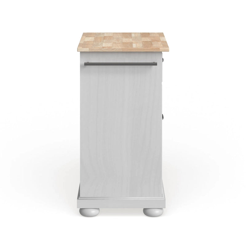 White Wood Top Kitchen Island Cart with Storage Drawer and Cabinet