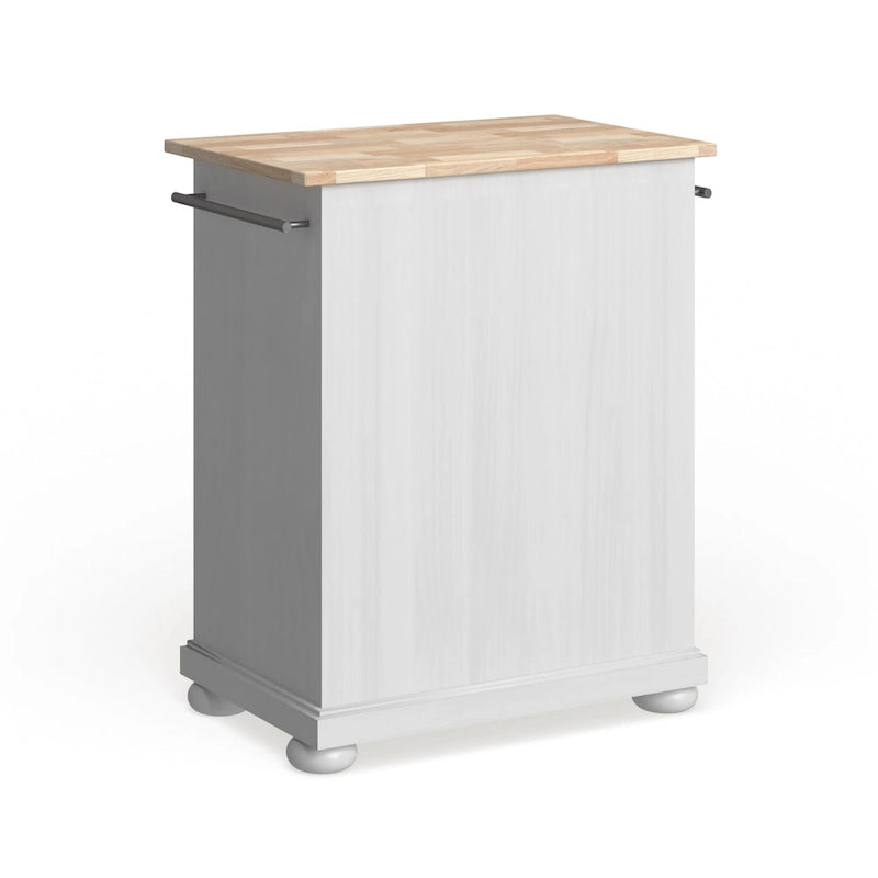 White Wood Top Kitchen Island Cart with Storage Drawer and Cabinet